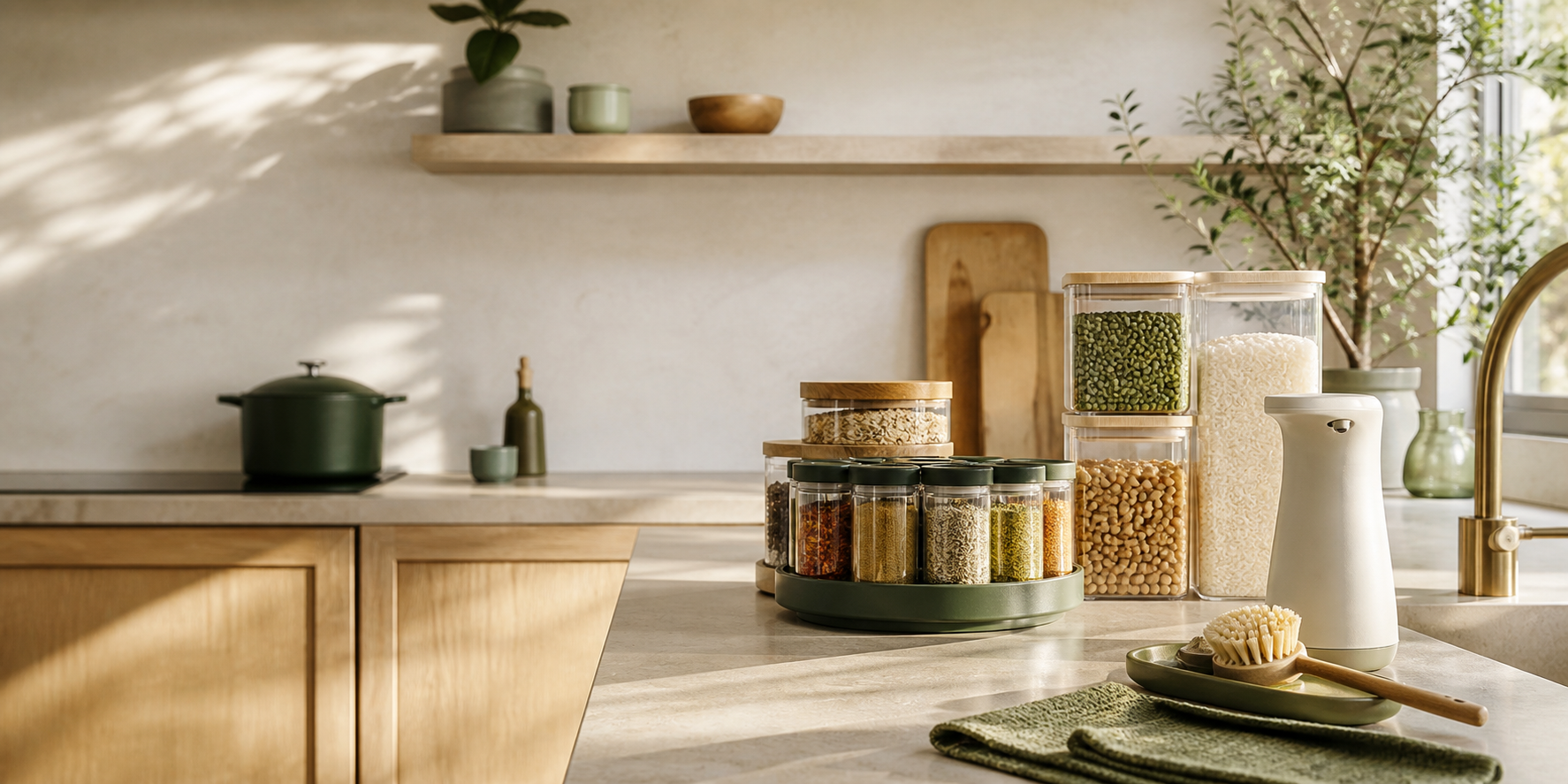 Warm organized NOVLIX home and kitchen essentials